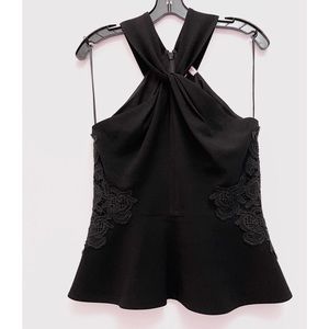Rebecca Taylor black side lace peplum top Sz 6